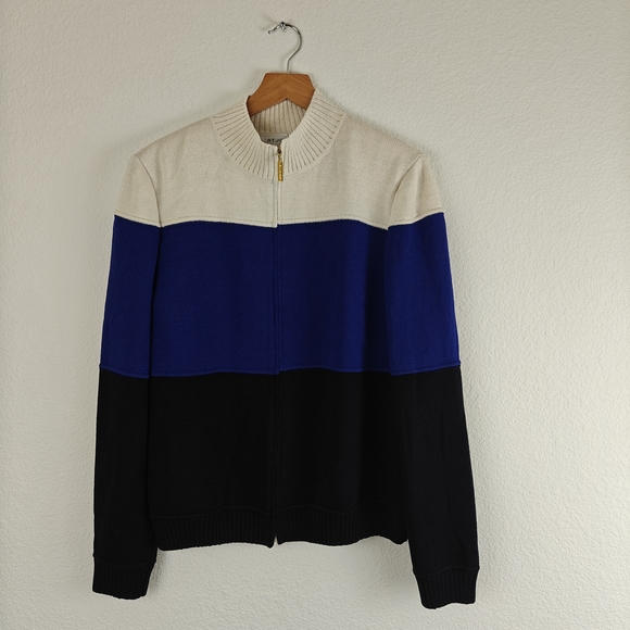 St. John VTG Color Block Zip Up Padded Shoulders Wool Blend Jacket Size LG